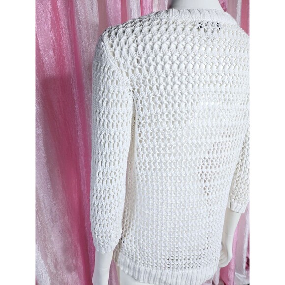 Christopher & Banks White Crochet Cotton Knit Flower Sweater Size Medium - Picture 11 of 15